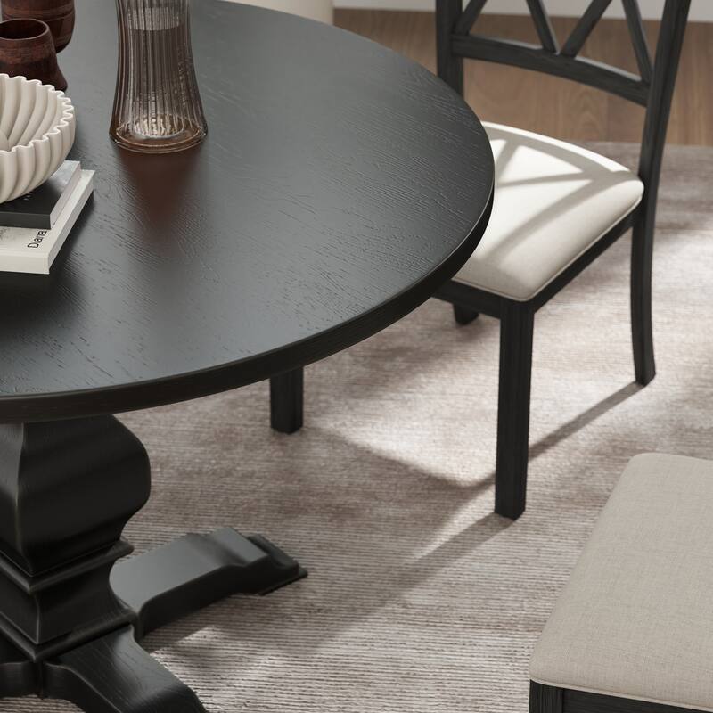 Roundhill Furniture Havre 5-Piece Pedestal Round Dining Set