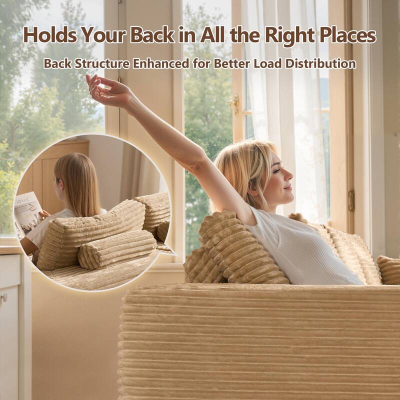 HOOOWOOO U-Shaped Plush Corduroy Modular Sectional Sofa with Chaise Lounge