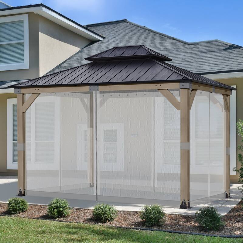 Aoodor Universal 12 x 14 ft. Gazebo Replacement Mosquito Netting Screen 4-Panel Sidewalls (Only Netting) - Grey