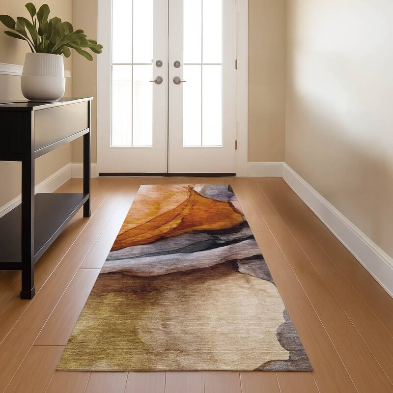 Premium Washable Super Soft Abstract Modern Mayfield Rug - Paprika - 2'3" x 7'6"