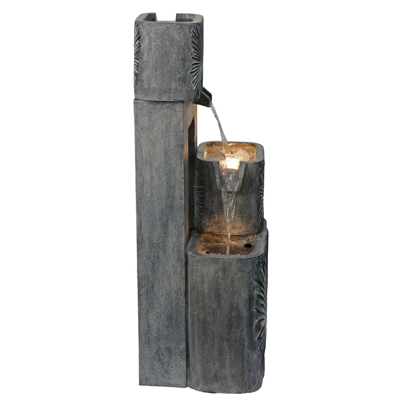 35.5" LED Lighted 3 Tiers Square Outdoor Garden Water Fountain