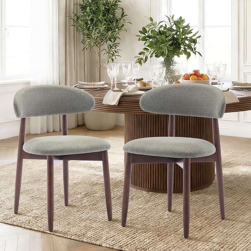 Open Back Upholstered Wood Frame Dining Chair Fabric Seat - Set of 2 - Green