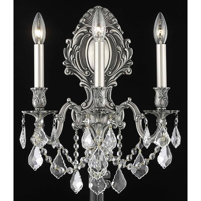 Fleur Illumination Collection Wall Sconce D:14in H:18in E:9.5in Lt:3 Pewter Finish (Elegant Cut Crystals)