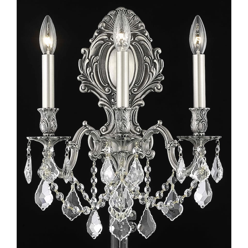 Fleur Illumination Collection Wall Sconce D:14in H:18in E:9.5in Lt:3 Pewter Finish (Elegant Cut Crystals)