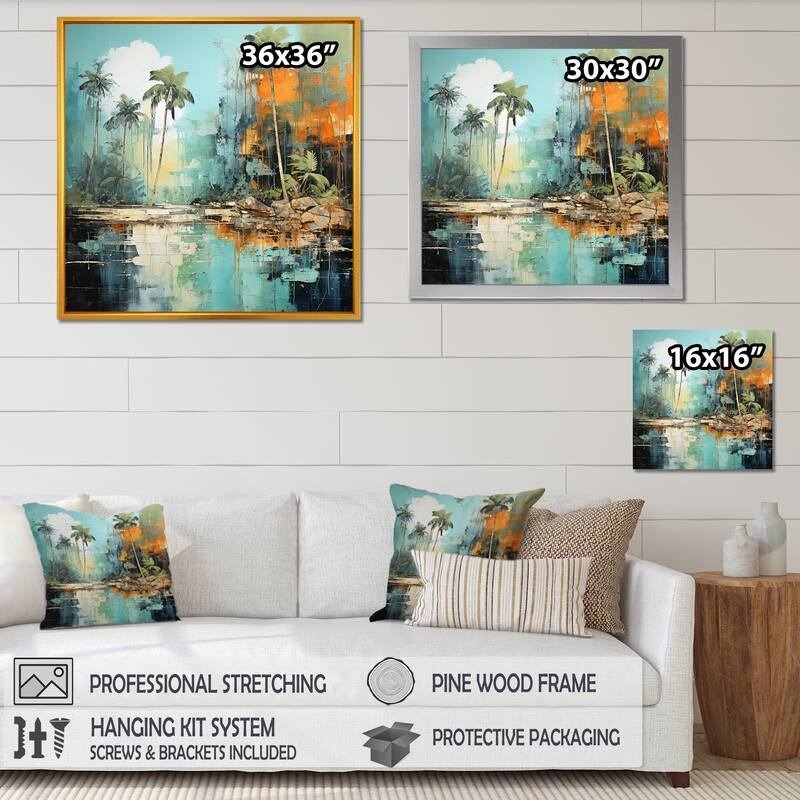 Designart "Tropical Jungle River III" Coastal Tropical Wall Decor Green Coastal Entryway Framed Wall Art Print