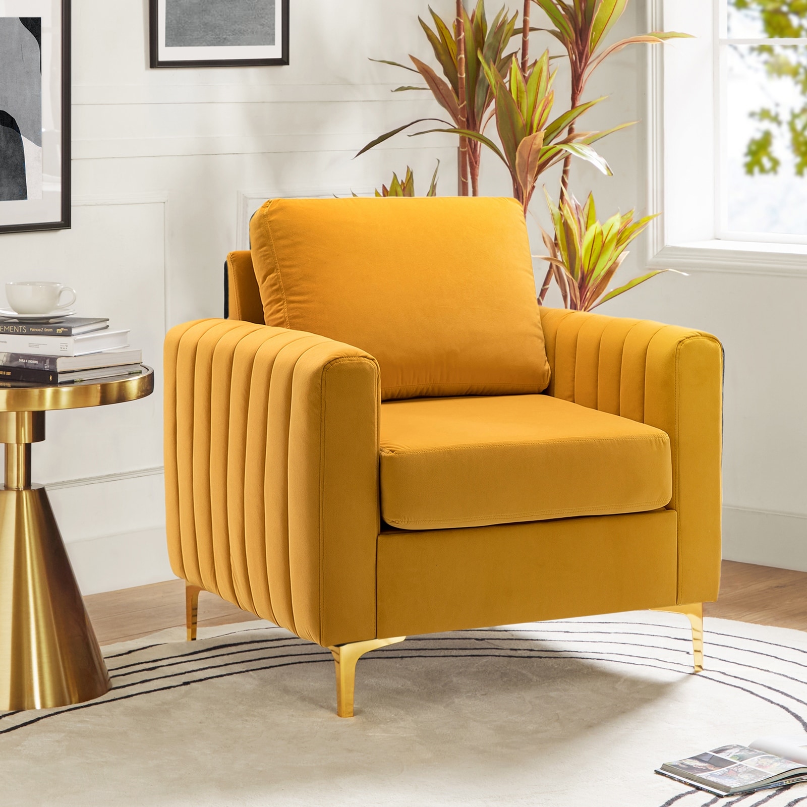 HULALA HOME Ganymede Modern Velvet Accent Arm Chair