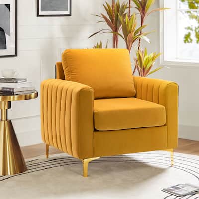 Ganymedes Contemporary Velvet Accent Arm Chair with Golden Legs by HULALA HOME
