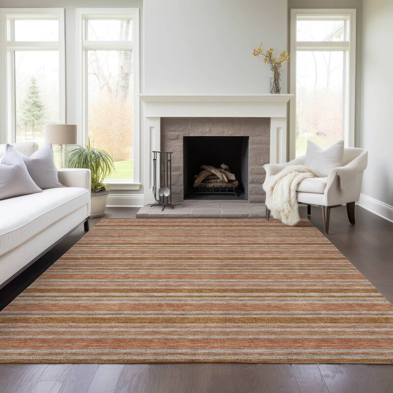 Machine Washable Indoor/ Outdoor Thin Cabana Stripe Chantille Rug
