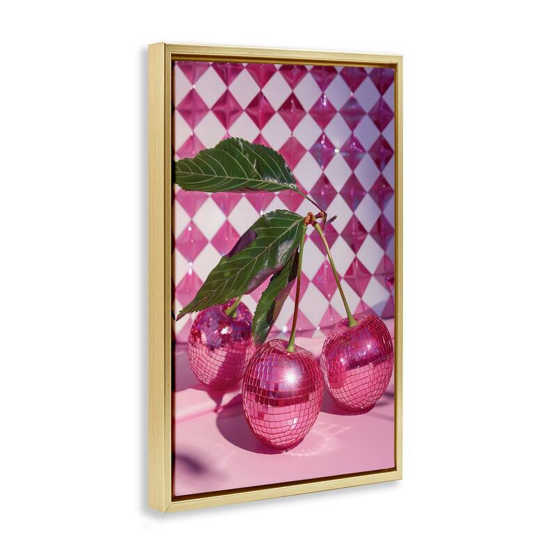 Stupell Groovy Cherry Disco Balls Framed Floater Canvas Wall Art Design By LSR Design Studio