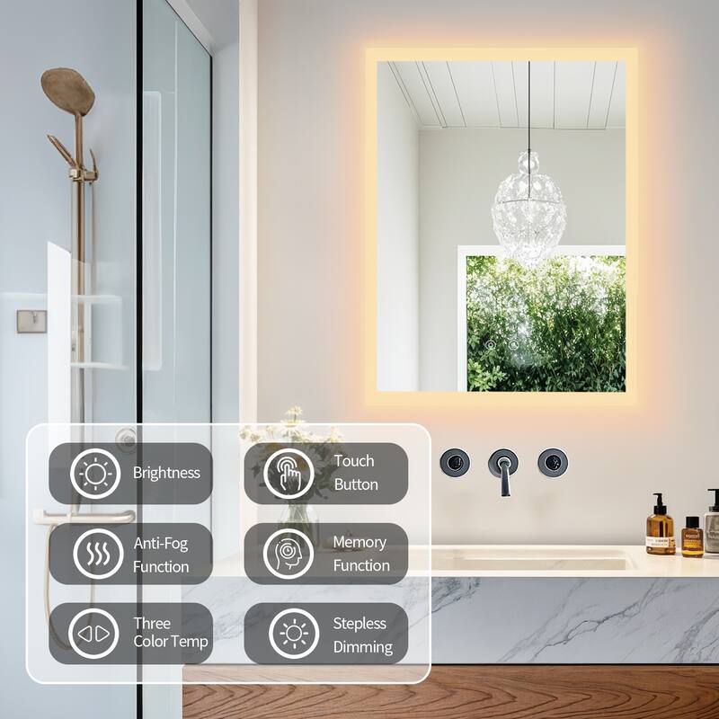 Rectangle Wall LED Bathroom Mirror Backlight Anti-fog Makeup Mirror Horizontal or Vertical