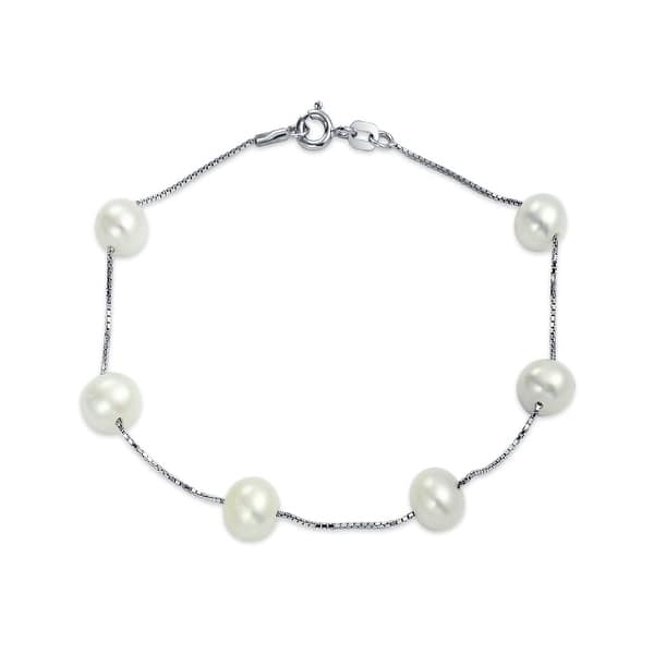 slide 1 of 4, Minimalist Station Tin Cup White Freshwater Cultured Pearl Bracelet 7.5 - 7.5 Inch