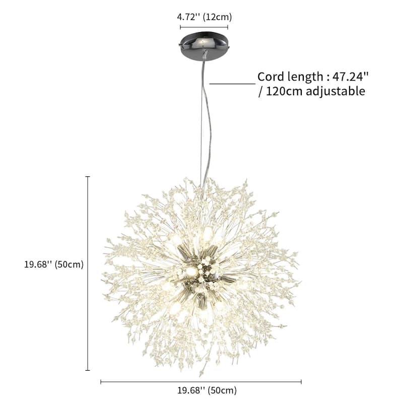 9-Light Modern Glam Crystal Firework Sputnik Ceiling Light Dandelion Starburst Chandelier