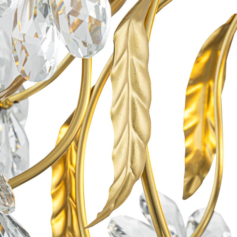 Brushed Gold 4-Light Branch Chandelier with Crystal Floral Accents - Dia.17.72-in