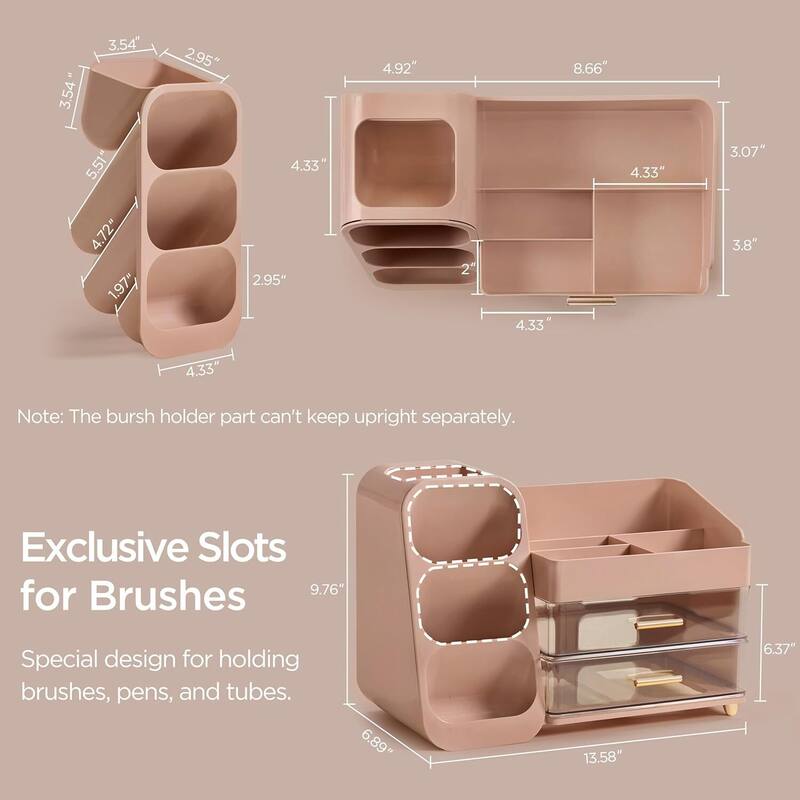 Makeup Organizer with Brush Holder for Vanity, Large Plastic Bathroom Countertop