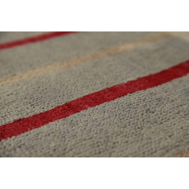 Hand Knotted Oriental 100% Wool Carpet Modern Geometric Greys & Charcoal Gabbeh Area Rug - 10' 0'' X 4' 11''