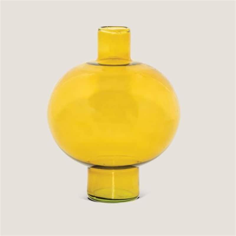 Vase Recycled Glass Round Amber Green - Green