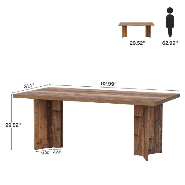 dimension image slide 1 of 5, Farmhouse Rectangular Dining Table for 4-6 People