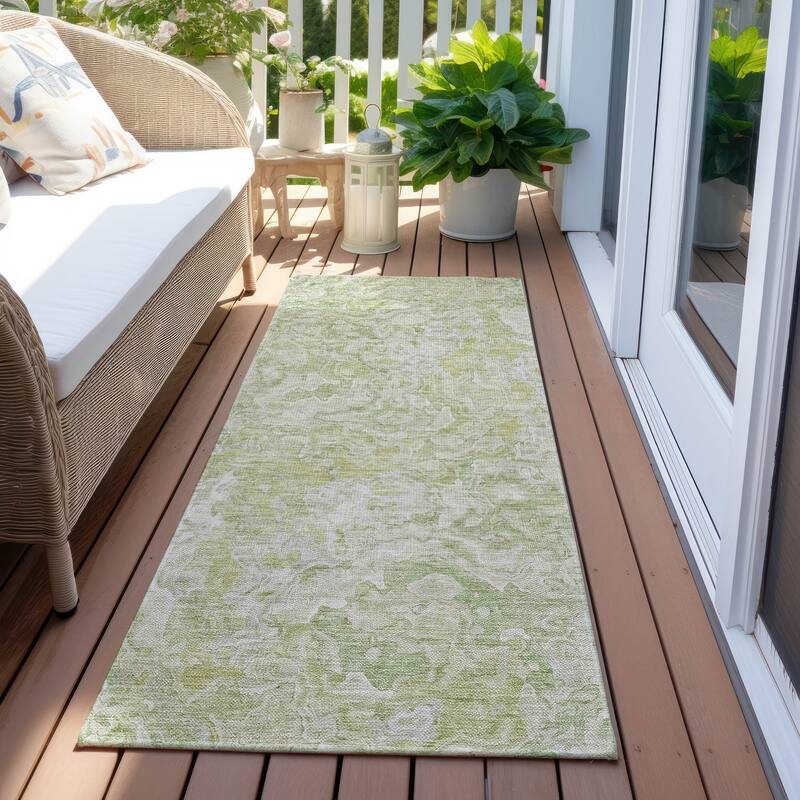 Machine Washable Indoor/ Outdoor Chantille Abstract Modern Rug - Green - 2'3" x 7'6"
