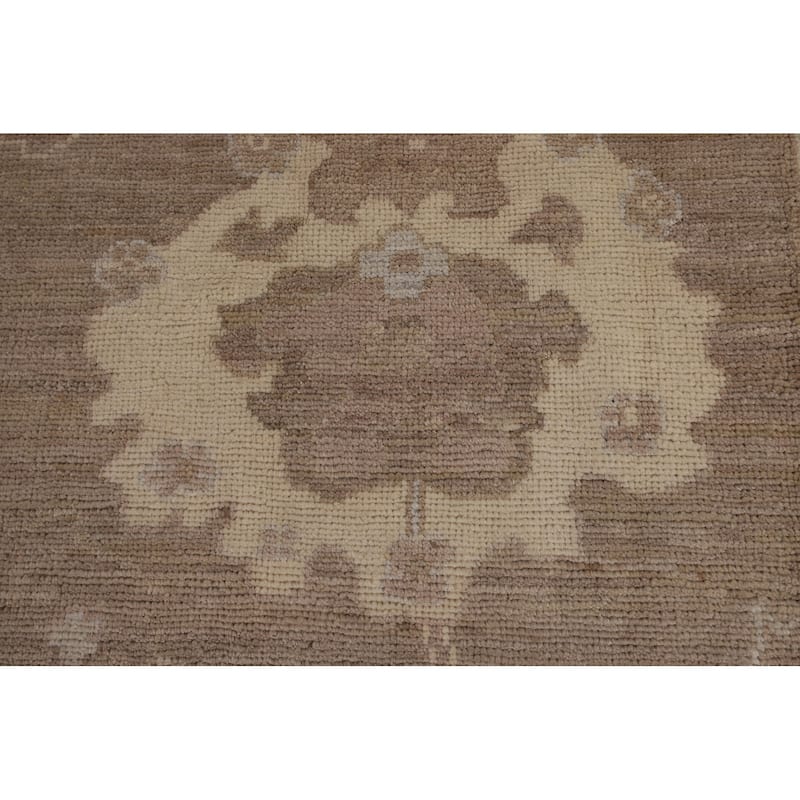 Brown Floral Oushak Vegetable Dye Area Rug Hand-Knotted Wool Carpet - 8'7"x 9'10"
