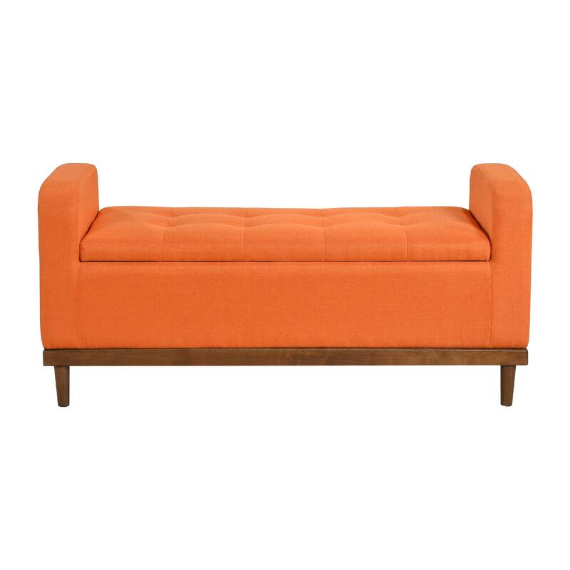 Bity Lift Top Storage Bench, Orange Textured Fabric, Wood Base 50 Inch