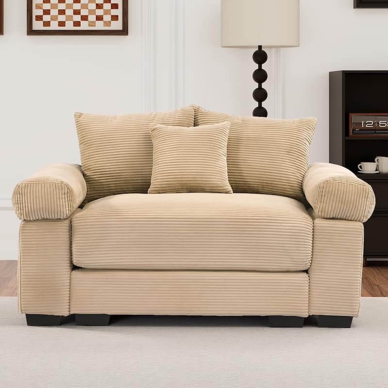 Oversized Chaise Lounge Corduroy Chair Indoor Single Sofa with Ottoman for Living Room Bedroom - Chair - Camel