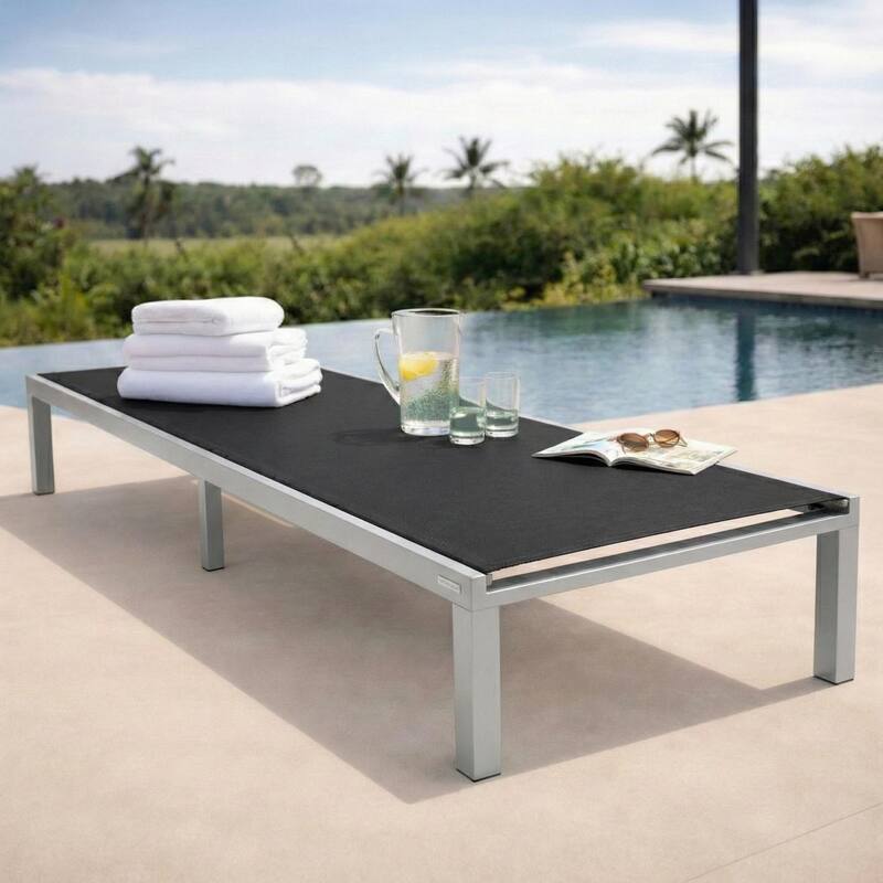 Marlin Outdoor Reclining Aluminum Chaise Lounge Chair with Breathable Mesh Sling Fabric, Non-Slip Foot Pads for Patio & Poolside
