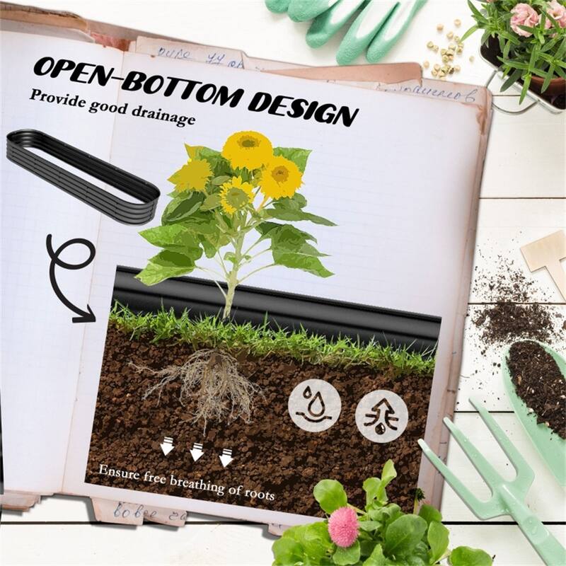 Modular Raised Garden Bed with Galvanized Steel and Drainage - 94.5" L x 24.5" W x 11.75" H