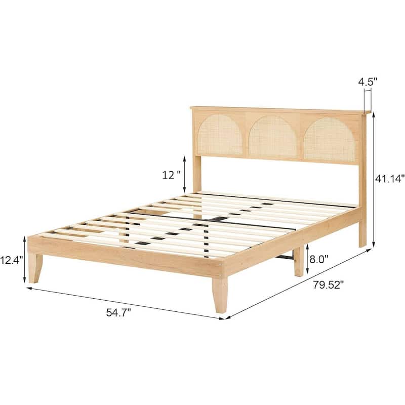 Natural Bed Frame with LED Lights Headboard