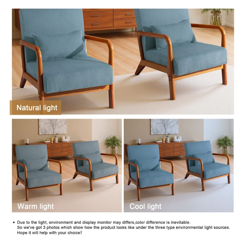 Modern Corduroy Upholstered Accent Chair with Wood Legs Set of 2