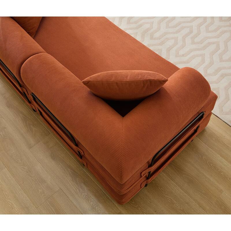 Folding Couch Convertible into King Size Floor Bed, 4-in-1 Corduroy Sleeper Sofa Bed with Moved Armrests and Non-Slip Pad
