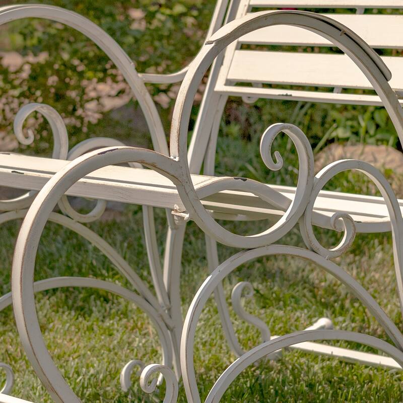"Monte Carlo 1968" Iron Rocking Arm Chair in Antique White - 24.5" L x 42" W x 36.5" H