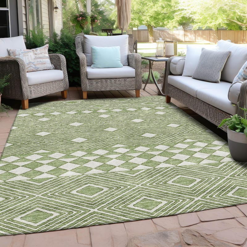 Machine Washable Indoor/ Outdoor Chantille Boho Moroccan Rug - Green - 2'6" x 3'10"