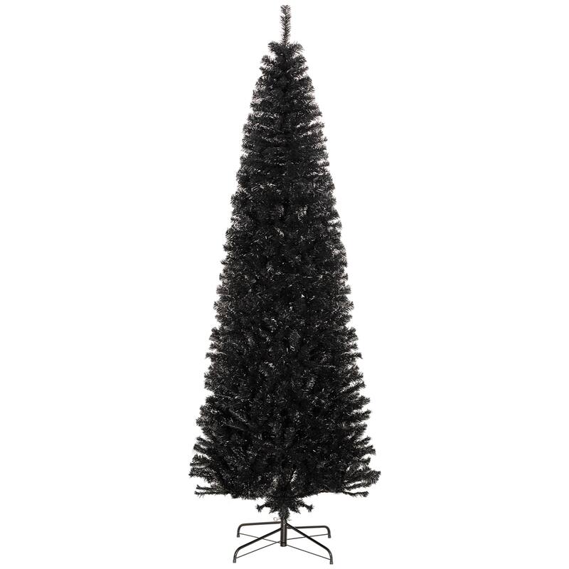 8ft Pencil Christmas Tree, Unlit Artificial Christmas Tree Slim Douglas Fir Xmas Tree with Realistic Branches, Halloween Tree - Black