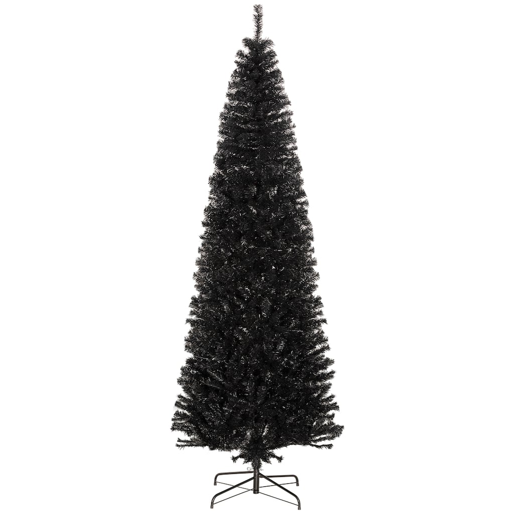 8ft Pencil Christmas Tree, Unlit Artificial Christmas Tree Slim Douglas Fir Xmas Tree with Realistic Branches, Halloween Tree
