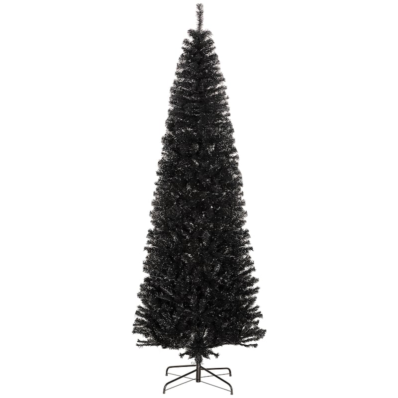 HOMCOM Unlit Slim Artificial Tree - Douglas Fir Style, Realistic Branches, Black, Halloween/Christmas - Black