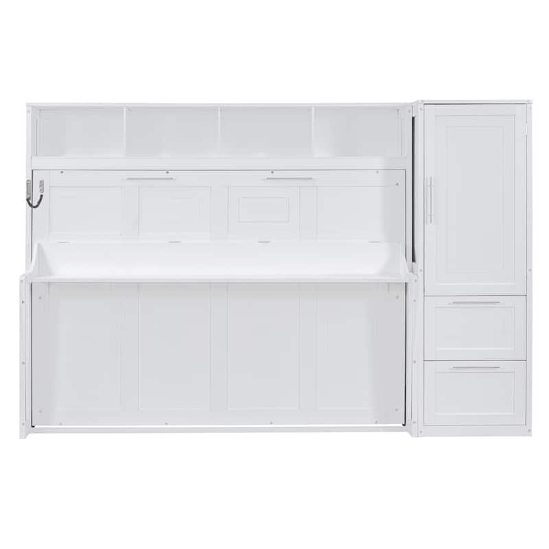 Queen Size Murphy Bed Wall Bed with Reversible Closet and Drawers by Harper&Bright Designs
