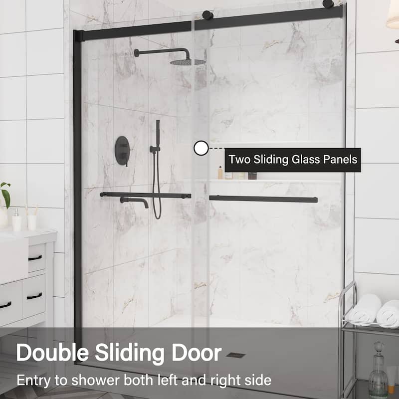 CASAINC 48"/60"W x 76"H Double Sliding Frameless Shower Door with Clear Glass