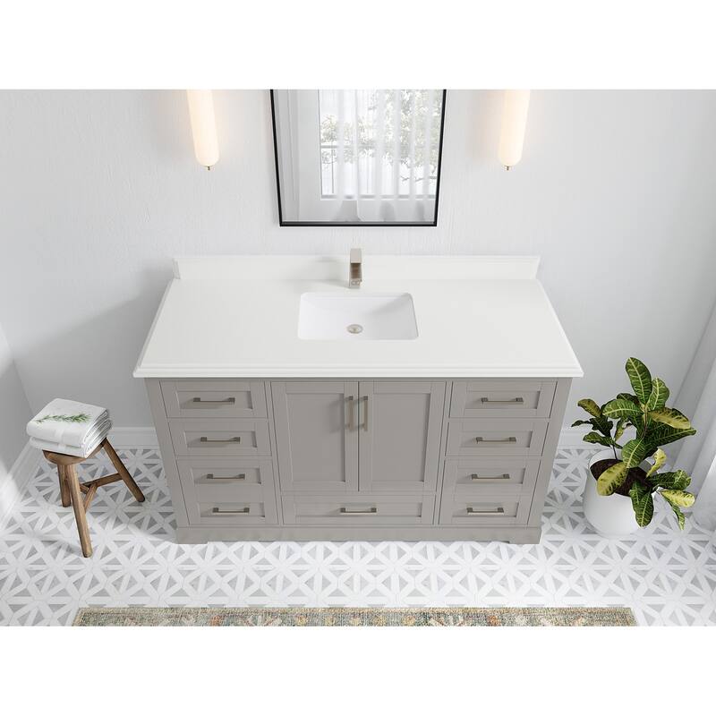 Willow Collection 60 in W x 22 in D x 36 in H Boston Single Bowl Sink Bathroom Vanity with Countertop - 1.5"White - Elephant Skin Gray