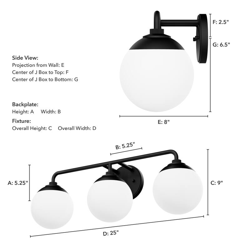 Hunter Hepburn 3 Light Vanity Wall Light, Damp-Rated - Vintage, Mid-Century Modern, Glam