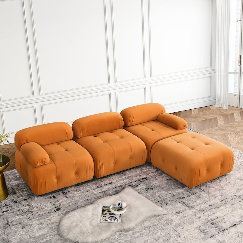 93'' Modular L-Shaped 4 Seat Sectional Sofa with Reversible Ottoman, Button Tufted Design and Comfortable Cushions