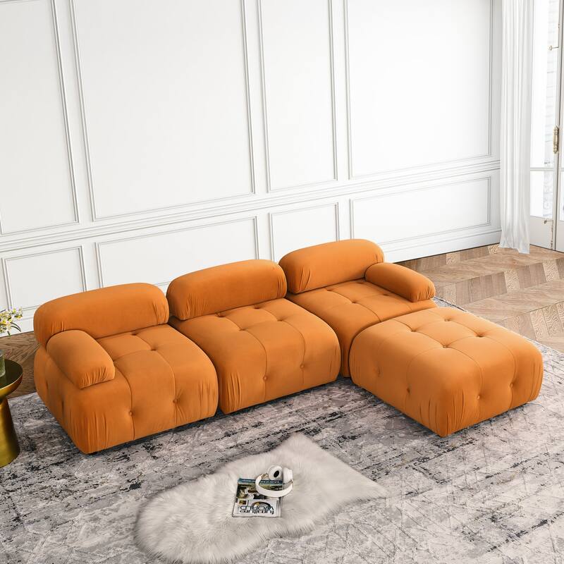 Orange 93'' L-Shaped 4-Seater Modular Sofa with Reversible Ottoman and Sturdy Frame