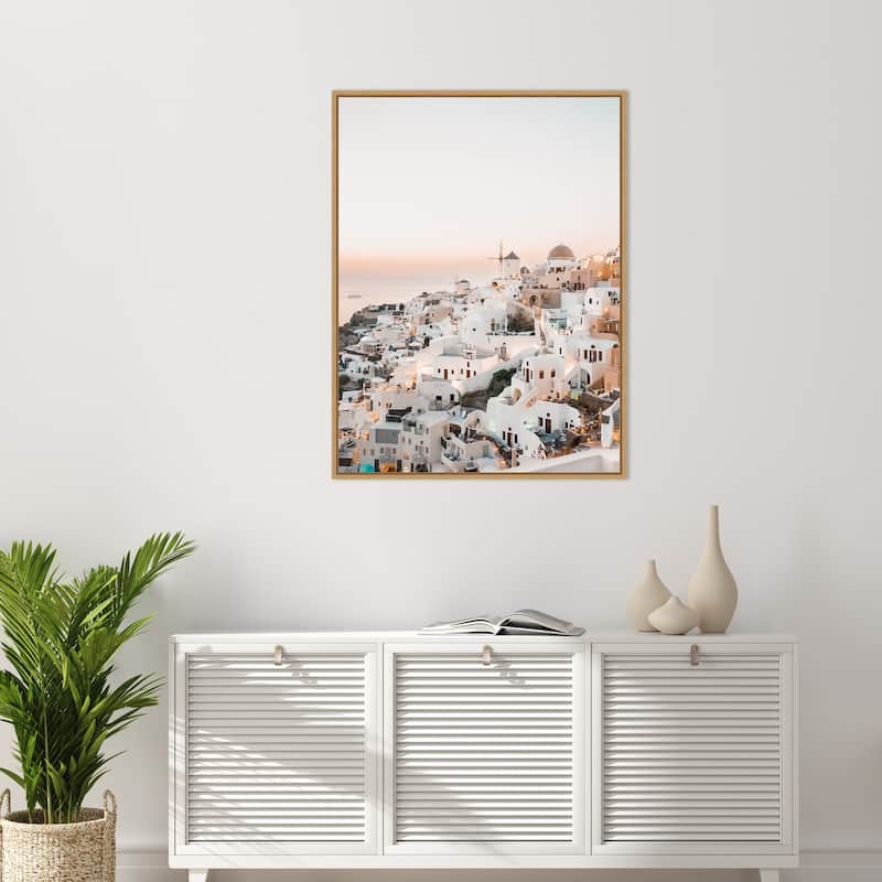 Dreamy Sunset Oia Santorini by Bella Eve Framed Canvas Wall Art Print - Sylvie Natural