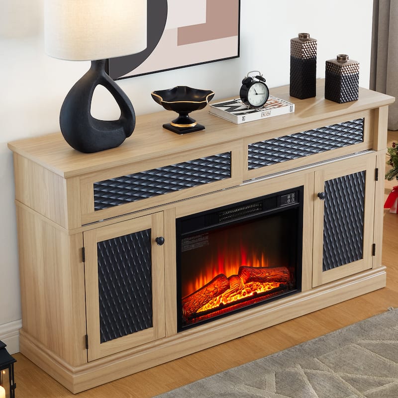 Embossed Pattern TV Stand for TVs Up to 65", Fireplace TV Stand with Storage Cabinet