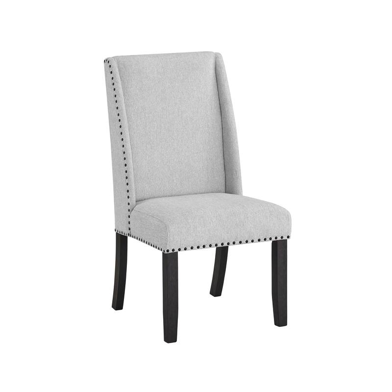 Dining Side Chair Set of 2, Light Gray Cotton Polyester, Black Legs