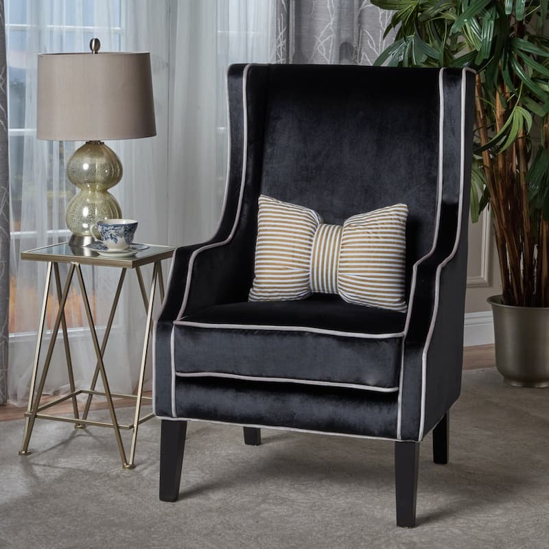 Black Modern 25.9" High Back Velvet Upholstered Club Chair with Wide Backrest