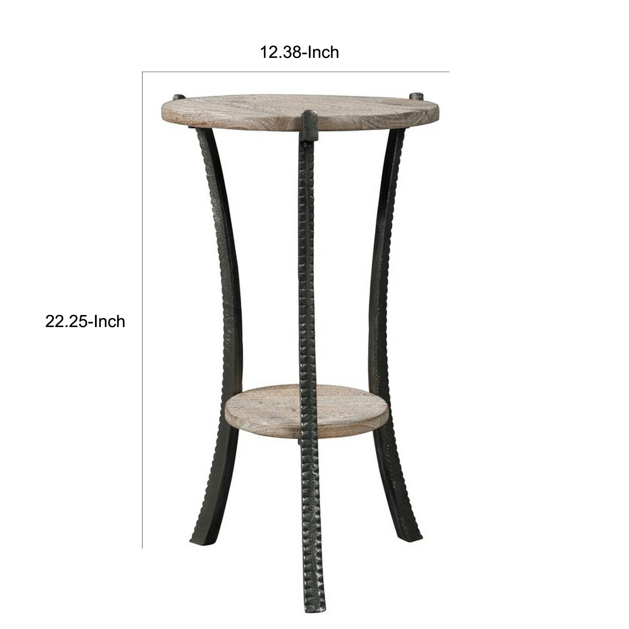 Round Wooden Top Accent Table With Flared Metal Legs Brown And Gray Overstock 31907277