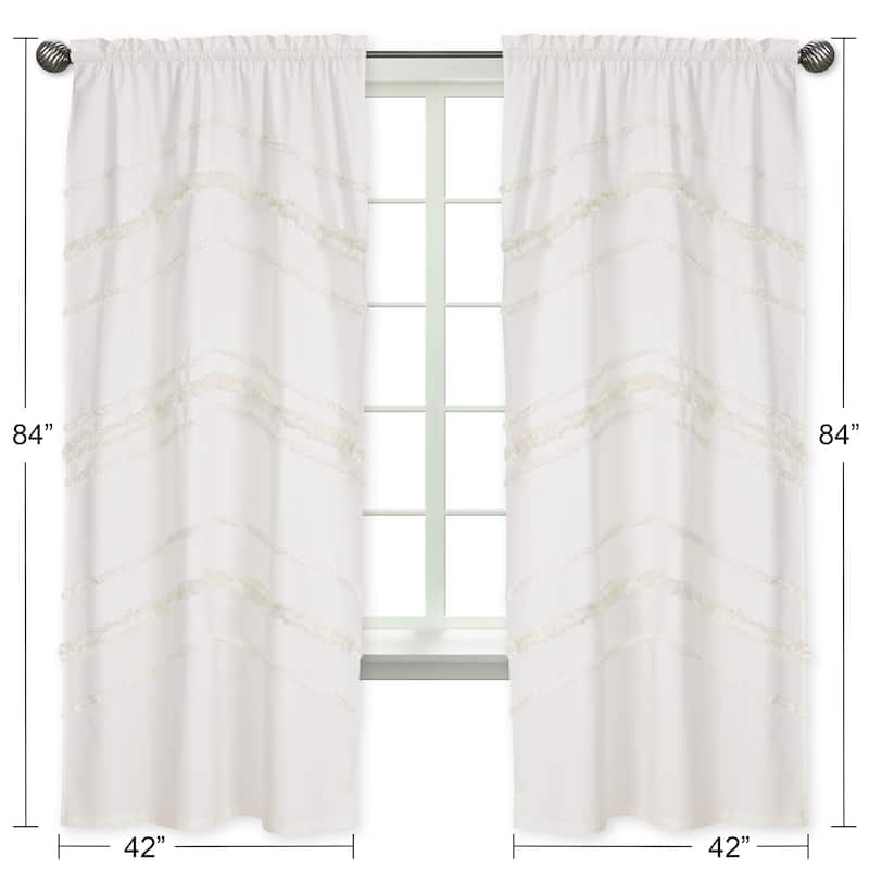 Sweet Jojo Designs Ivory Bohemian Boho Chic 84in Window Treatment Curtain Panel Pair Farmhouse Minimalist Macrame Tufted Fringe