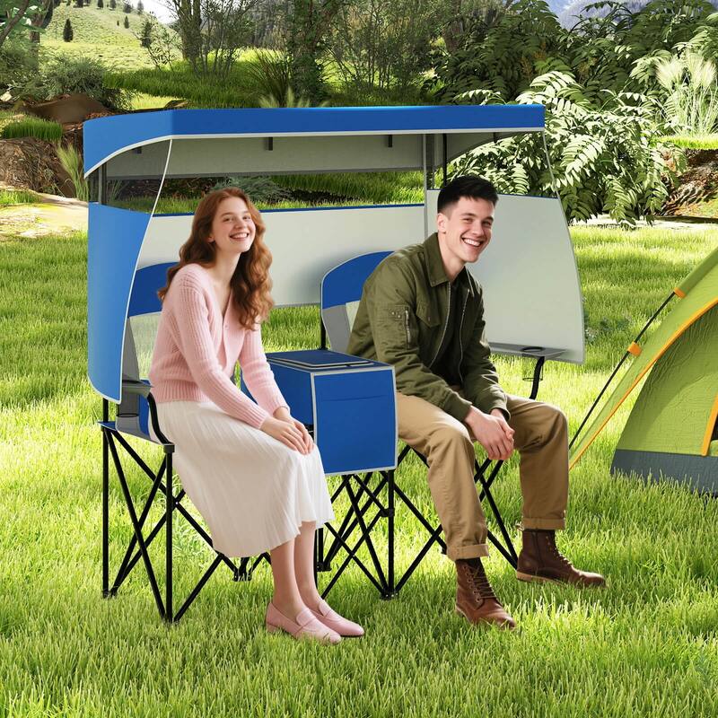Costway Double Beach Chair with Adjustable Canopy Oversized Folding