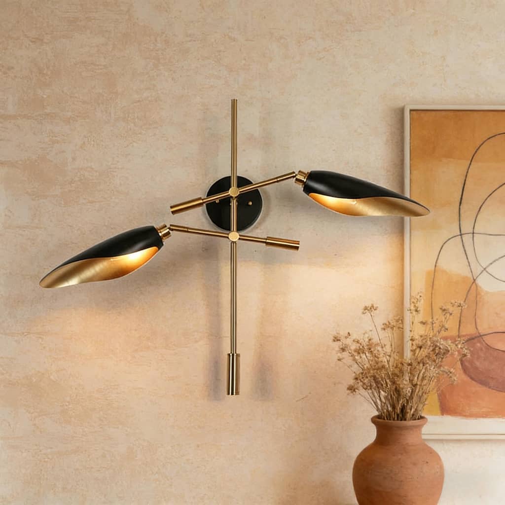 2-Light Modern Black Gold Large Wall Sconces Metal Bathroom Vanity Lights - 30.5" L x 6.5" W x 23.5" H