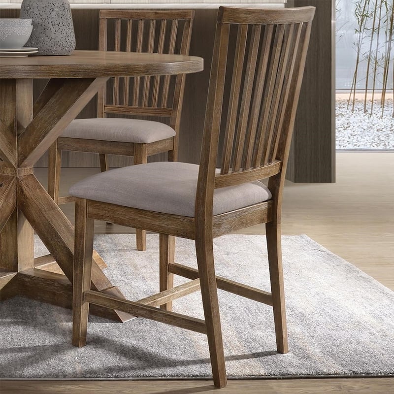 Set of 2 Upholstered Side Chair in Tan and Weathered Oak
